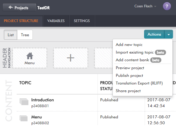 gomo Author projectstructuur in list view
